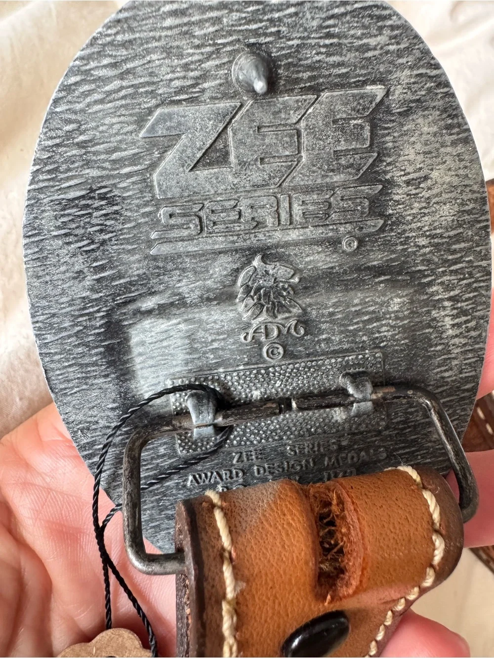 vintage zee series western leather belt with award design medals rodeo buckle ea